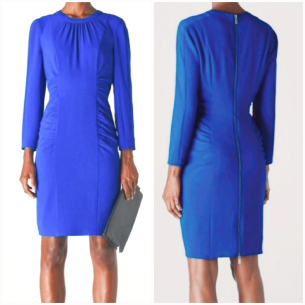 Flattering Vibrant Royal Blue Body Con Dress Size 8 By Whistles With Sleeves